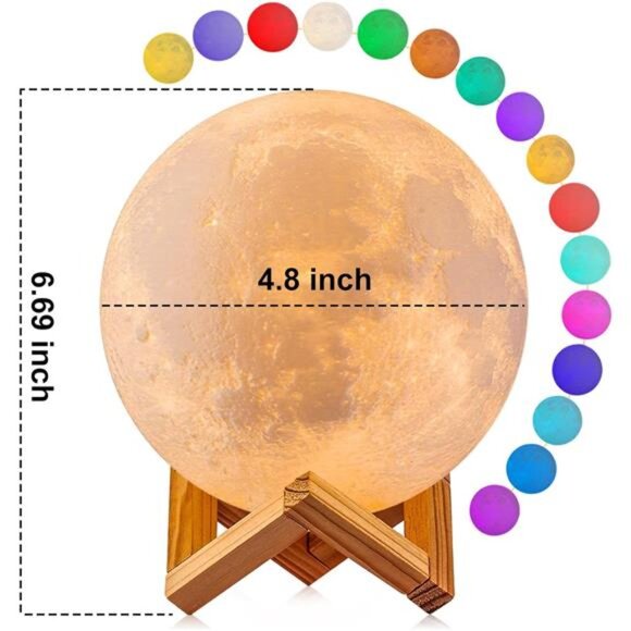 Moon Lamp, 16 Colors LED Night Light for Kids 3D Printing Moon Light - Picture 3 of 8